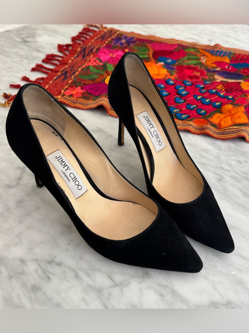 Jimmy Choo Black Suede Pointed Toe Stiletto Pumps